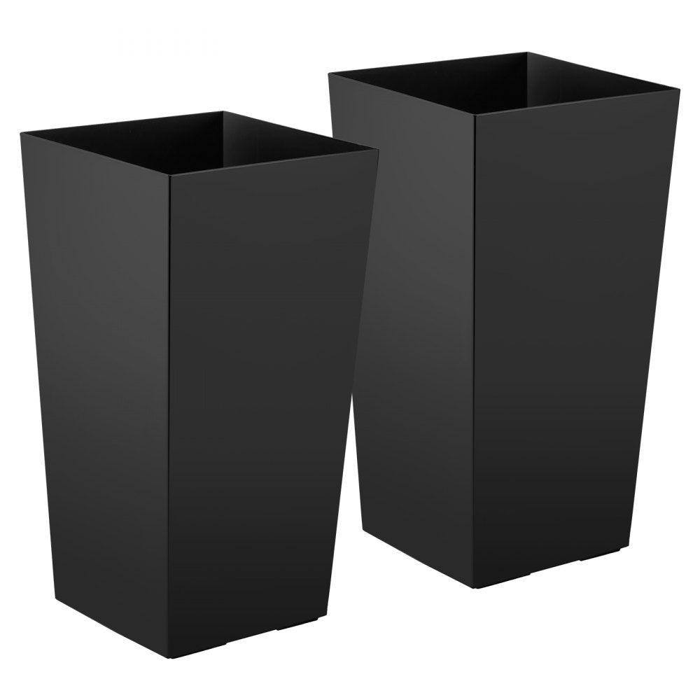 VEVOR Tall Planters Set of 2, 30 Inch Large Outdoor Taper Planters for Outdoor Indoor Plants, Front Porch Plastic Modern Flower Pots with Casters, Inner Pot & Drainage Holes for Patio, Garden, Black