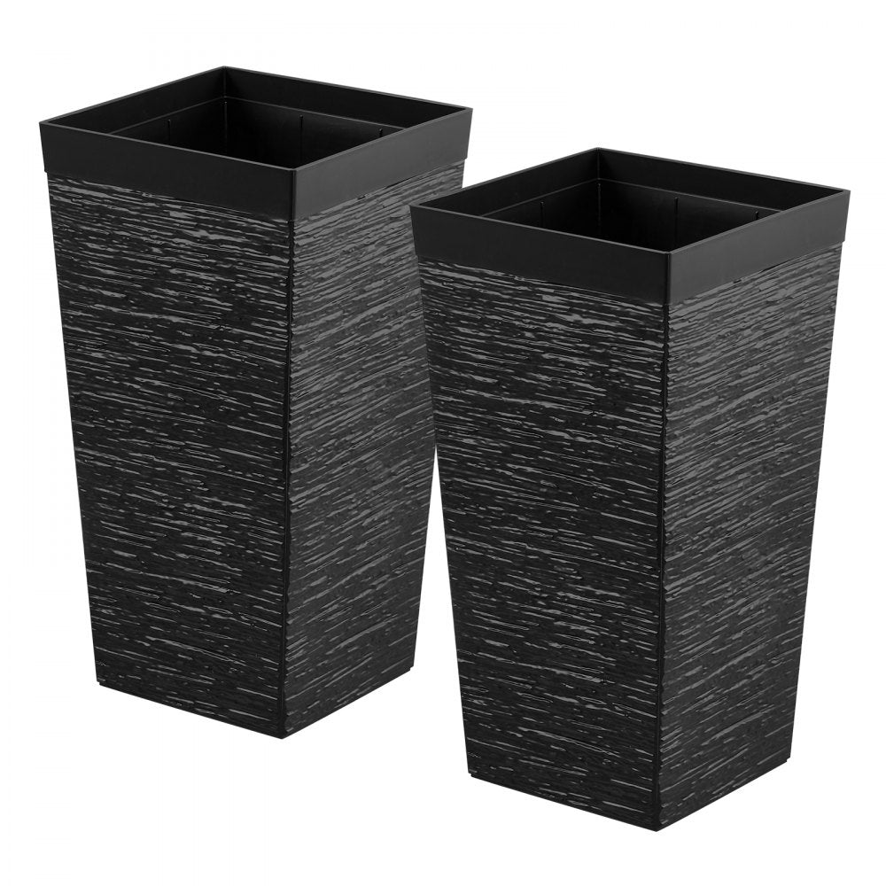 VEVOR Tall Planters Set of 2, 23 Inch Large Outdoor Taper Planters for Outdoor Indoor Plants, Front Porch Plastic Modern Flower Pots with Casters, Inner Pot & Drainage Holes for Patio, Garden, Black