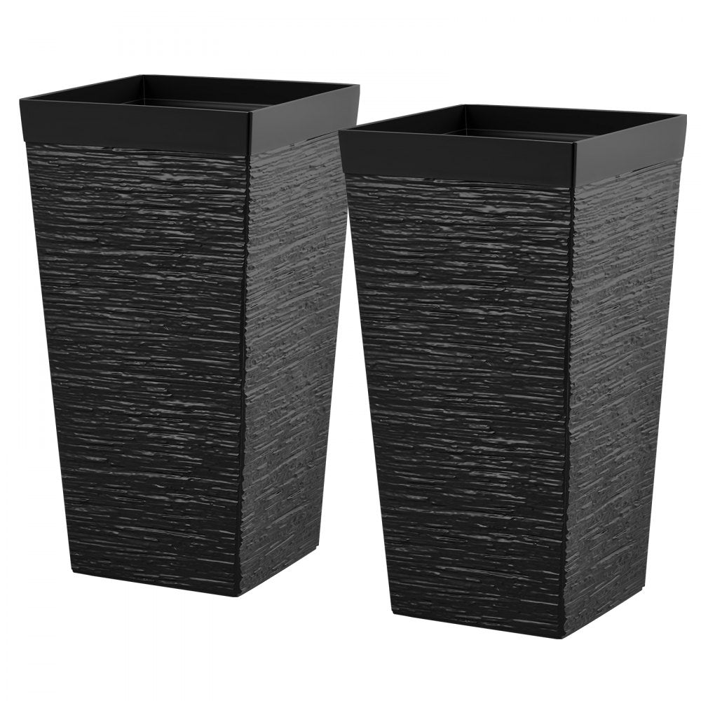 VEVOR Tall Planters Set of 2, 23 Inch Large Outdoor Taper Planters for Outdoor Indoor Plants, Front Porch Plastic Modern Flower Pots with Casters, Inner Pot & Drainage Holes for Patio, Garden, Black