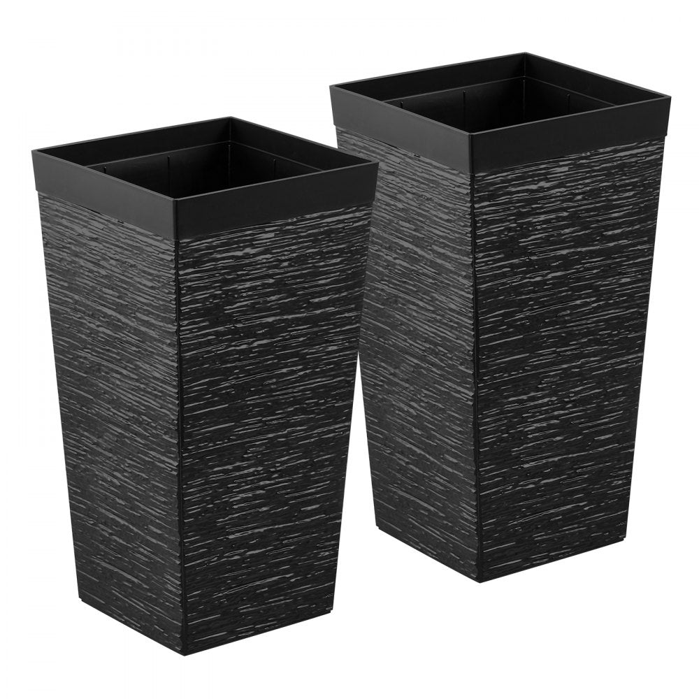 VEVOR Tall Planters Set of 2, 23 Inch Large Outdoor Taper Planters for Outdoor Indoor Plants, Front Porch Plastic Modern Flower Pots with Casters, Inner Pot & Drainage Holes for Patio, Garden, Black