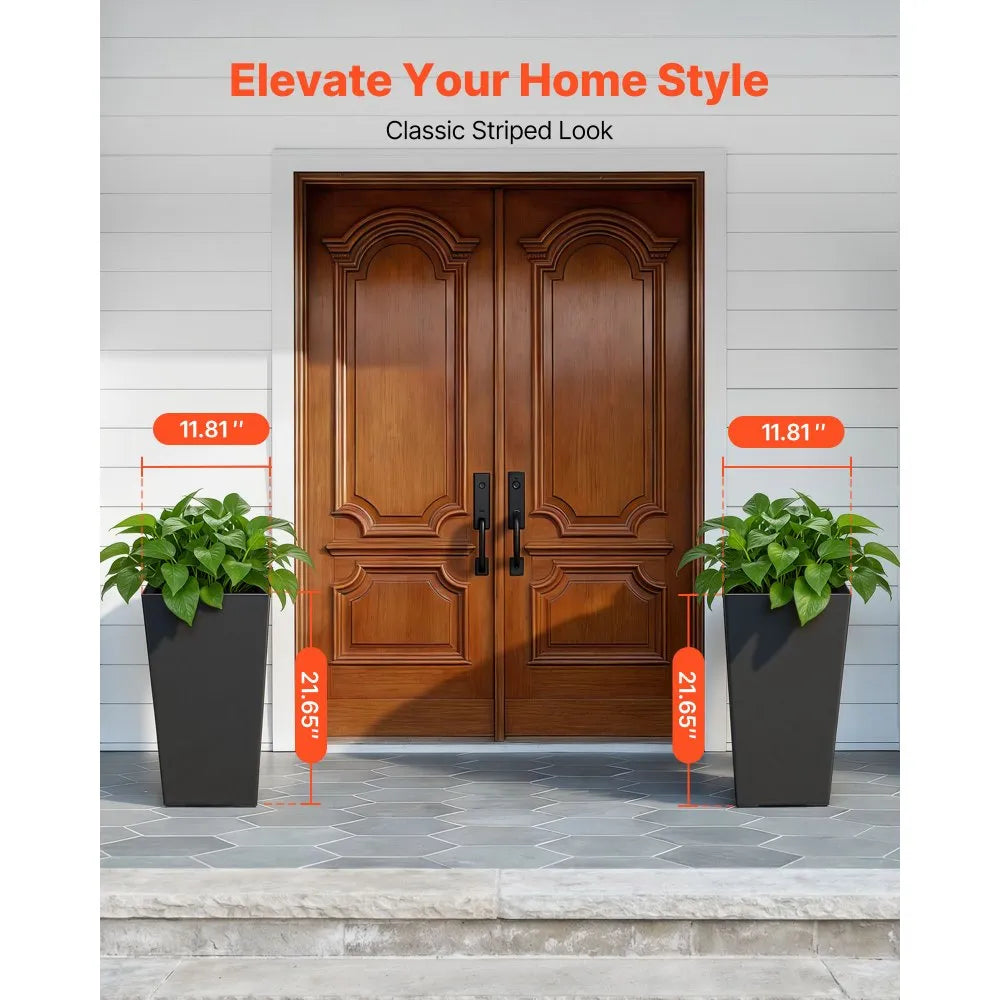 VEVOR Tall Planters Set of 2, 22 Inch Large Outdoor Taper Planters for Outdoor Indoor Plants, Front Porch Plastic Modern Flower Pots with Casters, Inner Pot & Drainage Holes for Patio, Garden, Black