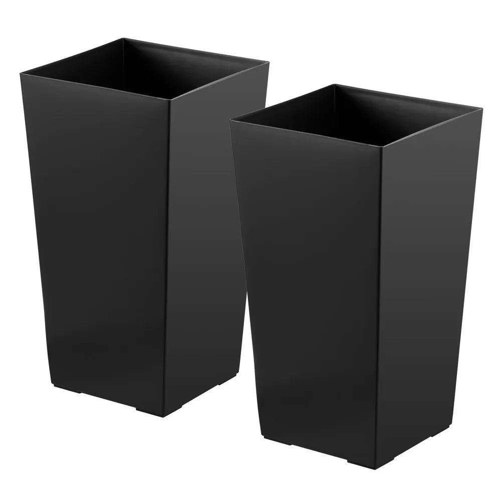VEVOR Tall Planters Set of 2, 22 Inch Large Outdoor Taper Planters for Outdoor Indoor Plants, Front Porch Plastic Modern Flower Pots with Casters, Inner Pot & Drainage Holes for Patio, Garden, Black