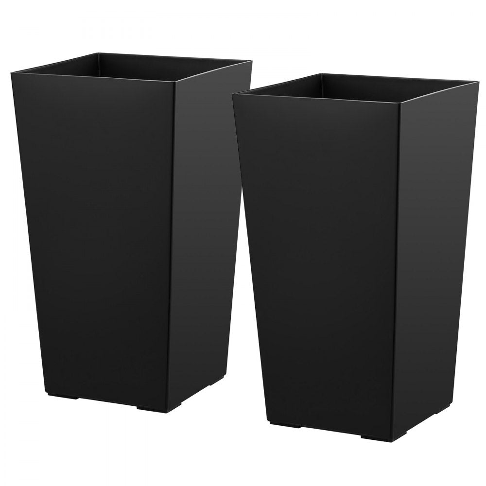 VEVOR Tall Planters Set of 2, 22 Inch Large Outdoor Taper Planters for Outdoor Indoor Plants, Front Porch Plastic Modern Flower Pots with Casters, Inner Pot & Drainage Holes for Patio, Garden, Black