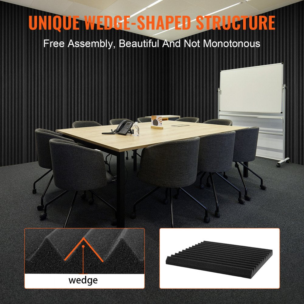 VEVOR Acoustic Foam Panels, 80 Pack 12 x 12 x 1 inches, High Density Soundproof Wall Panels,Fire-Resistant Acoustic Panels,Sound Dampening Absorbing Panels for Studio Wall and Ceiling,Black