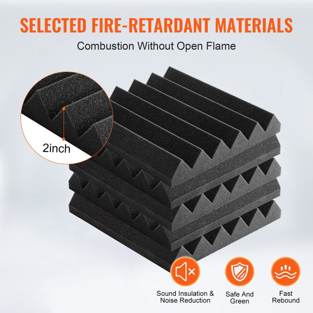 VEVOR Acoustic Foam Panels, 36 Pack 12 x 12 x 2 inches, High Density Soundproof Wall Panels,Fire-Resistant Acoustic Panels,Sound Dampening Absorbing Panels for Studio Wall and Ceiling,Black