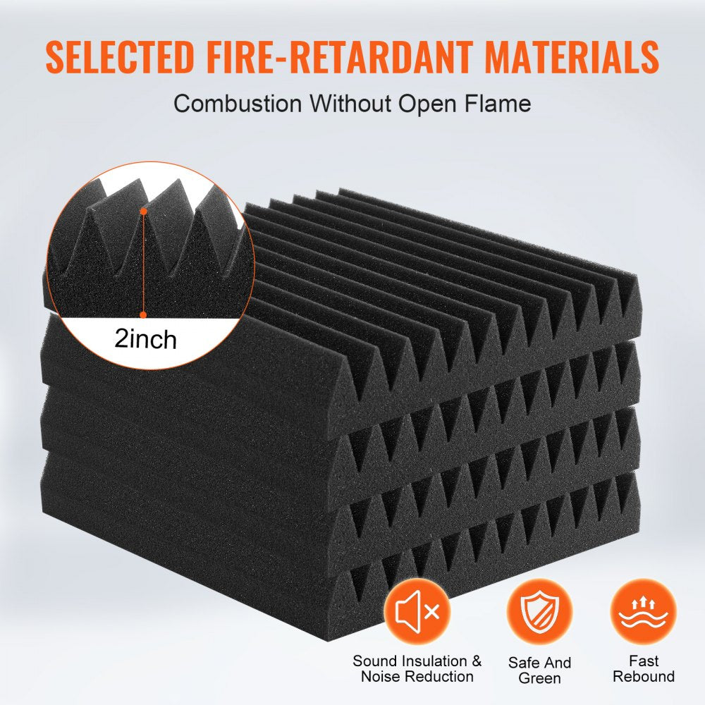 VEVOR Acoustic Foam Panels, 50 Pack 12 x 12 x 2 inches, High Density Soundproof Wall Panels,Fire-Resistant Acoustic Panels,Sound Dampening Absorbing Panels for Studio Wall and Ceiling,Black