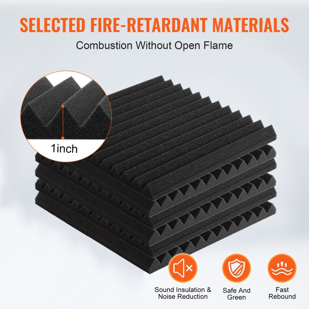 VEVOR Acoustic Foam Panels, 52 Pack 12 x 12 x 1 inches, High Density Soundproof Wall Panels,Fire-Resistant Acoustic Panels,Sound Dampening Absorbing Panels for Studio Wall and Ceiling,Black