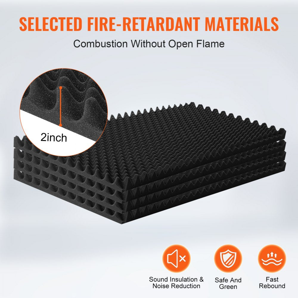 VEVOR Acoustic Foam Panels, 2 Pack 48 x 24 x 2 inches, Egg Designed Soundproof Wall Panels,Fire-Resistant Acoustic Panels,Sound Dampening Absorbing Panels for Studio Wall and Ceiling,Black