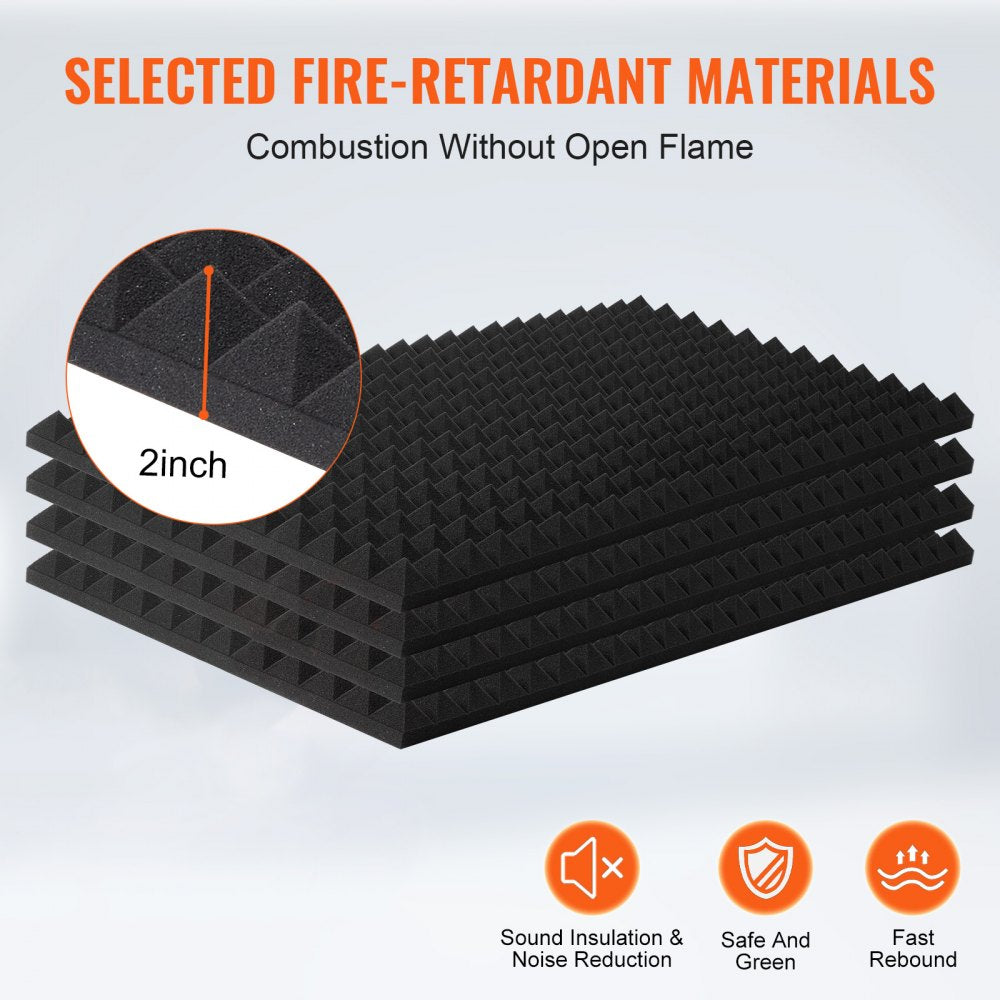 VEVOR Acoustic Foam Panels, 4 Pack 48 x 24 x 2 inches, Pyramid Designed Soundproof Wall Panels,Fire-Resistant Acoustic Panels,Sound Dampening Absorbing Panels for Studio Wall and Ceiling,Black