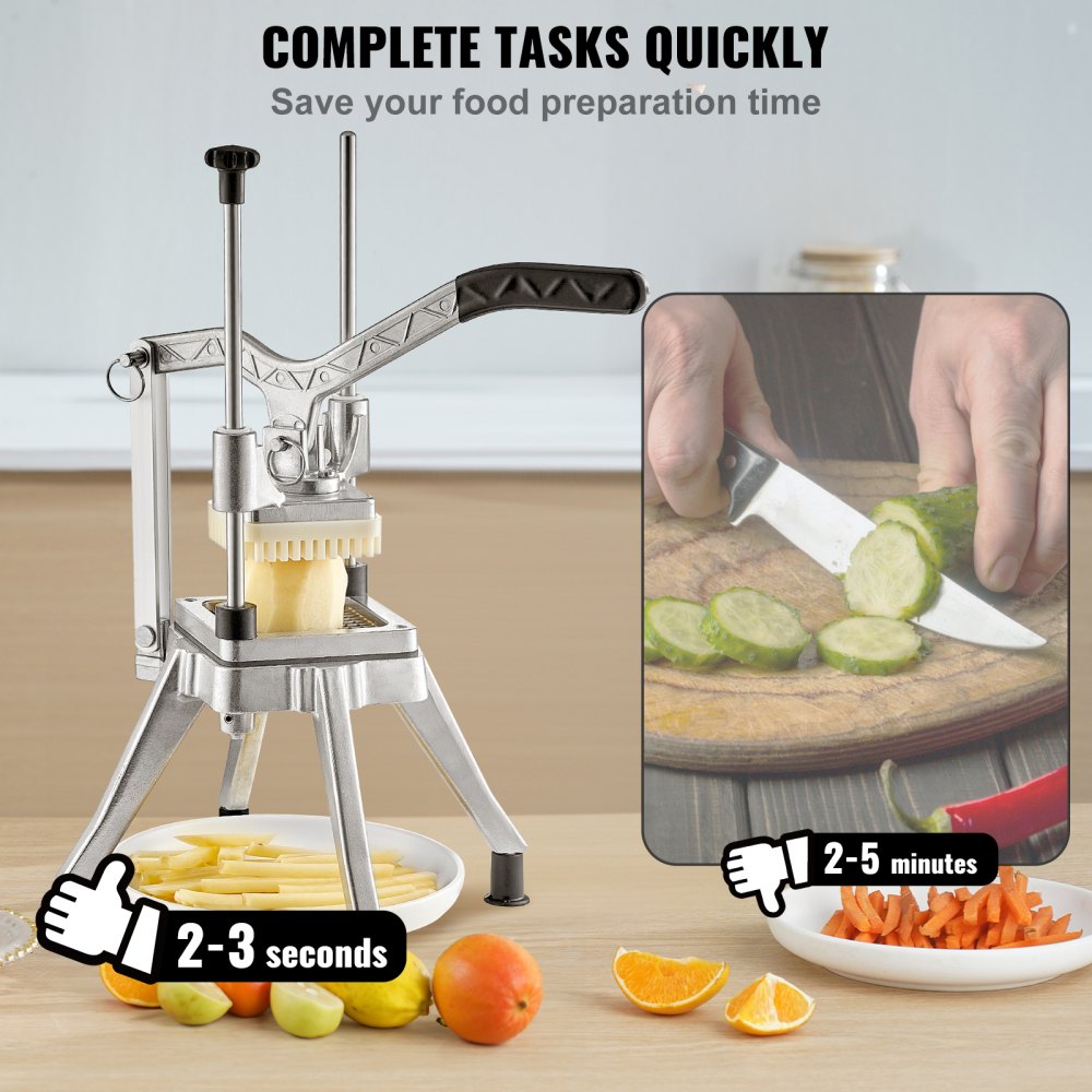 VEVOR Commercial Vegetable Fruit Chopper 1/2″ Blade Heavy Duty Professional Food Dicer Kattex French Fry Cutter Onion Slicer Stainless Steel for Tomato Peppers Potato Mushroom, Sliver