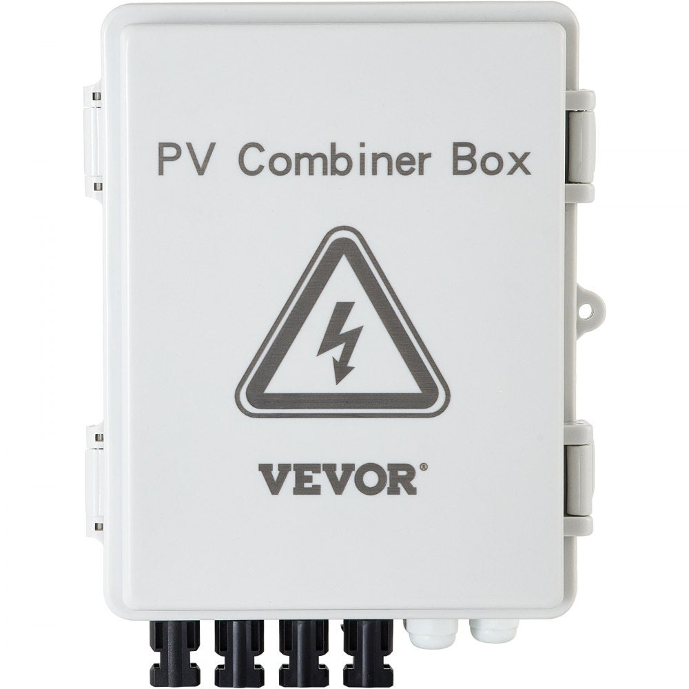 VEVOR PV Combiner Box, 4 String, Solar Combiner Box with 15A Rated Current Fuse 63A Circuit Breaker Lightning Arrester and Solar Connector, ABS Plastic Case for On / Off Grid Solar Panel System, IP65