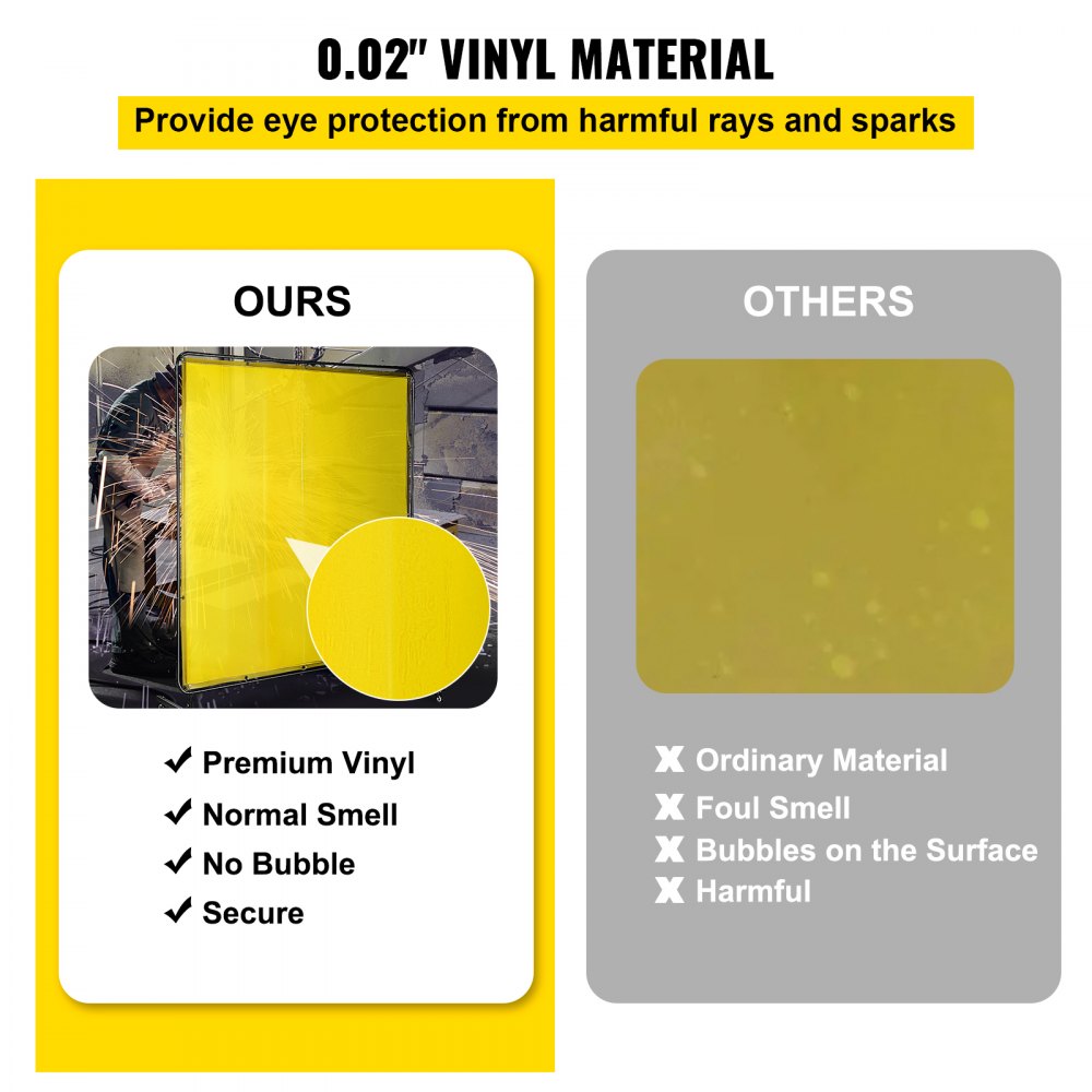 VEVOR Welding Screen with Frame 6\' x 6\', Welding Curtain with 4 Wheels, Welding Protection Screen Yellow Flame-Resistant Vinyl, Portable Light-Proof Professional