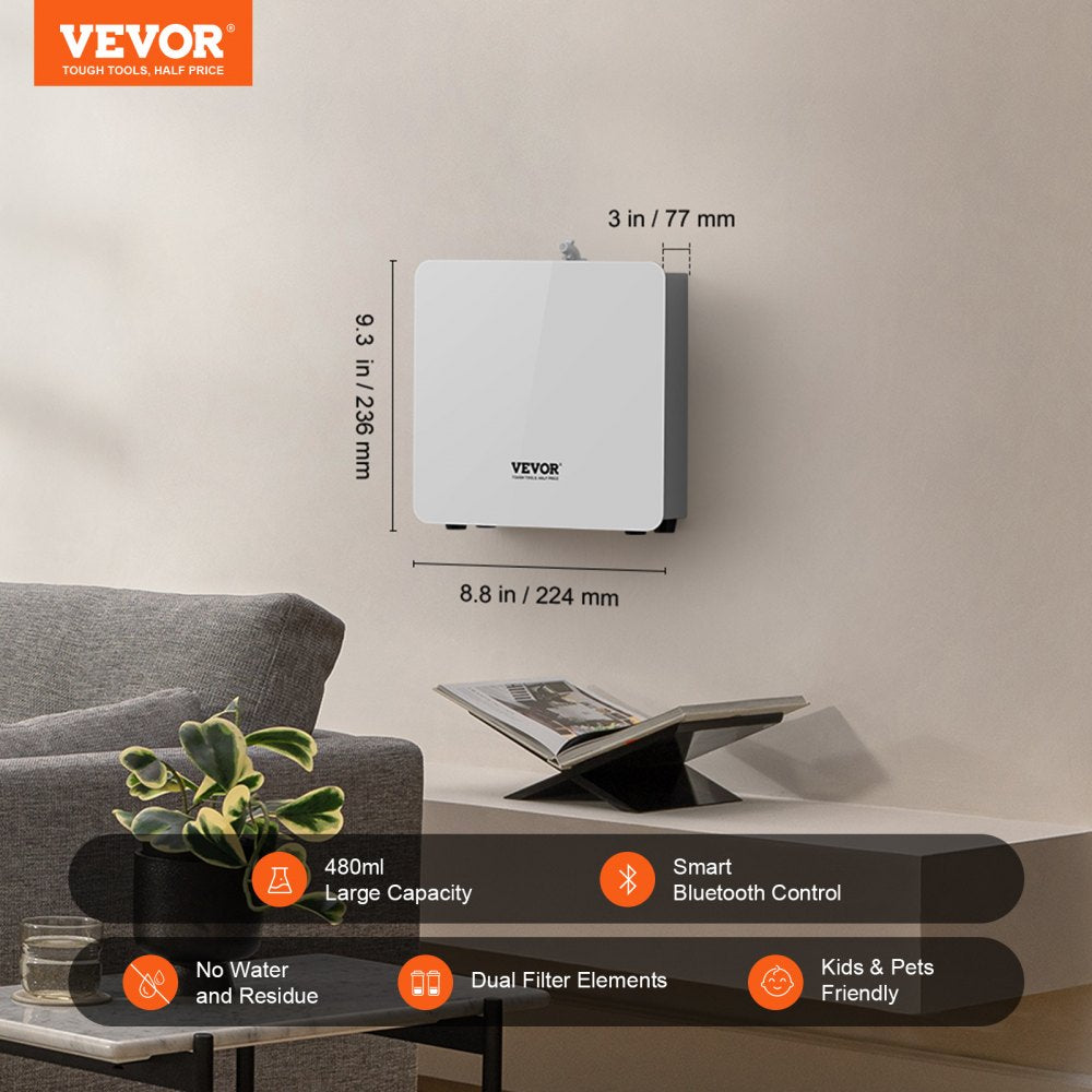 VEVOR Scent Air Machine, 480ml Bluetooth Smart Essential Oil Diffuser, 2500sq.ft Waterless Scent Diffuser with Cold Air Technology, Aromatherapy Diffuser Machine for Home, Office, Hotel, Spa