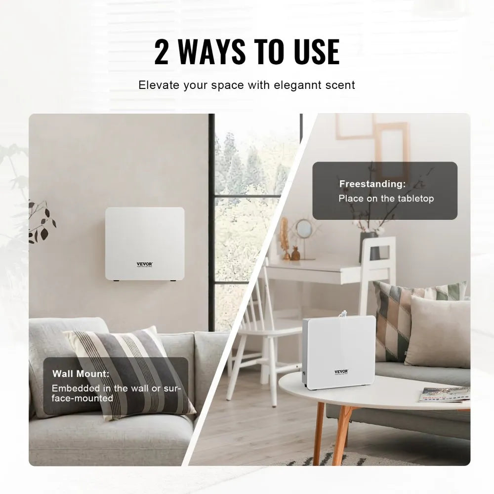 VEVOR Scent Air Machine, 480ml Bluetooth Smart Essential Oil Diffuser, 2500sq.ft Waterless Scent Diffuser with Cold Air Technology, Aromatherapy Diffuser Machine for Home, Office, Hotel, Spa