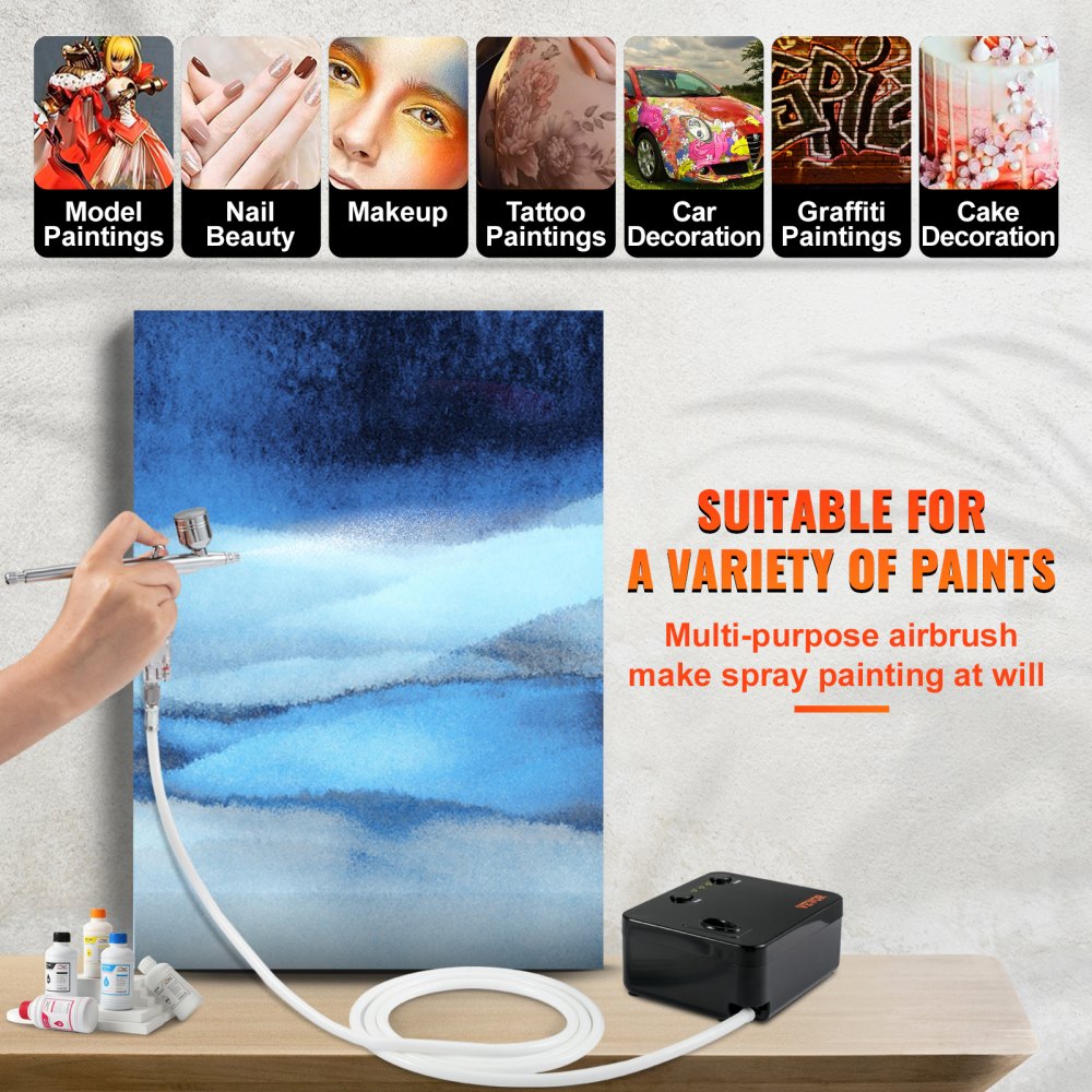 VEVOR Airbrush Kit, Portable Airbrush Set with Compressor, Airbrushing System Kit with Multi-Purpose Dual-Action Gravity Feed Airbrushes, Art Nail Cookie Tattoo Makeup