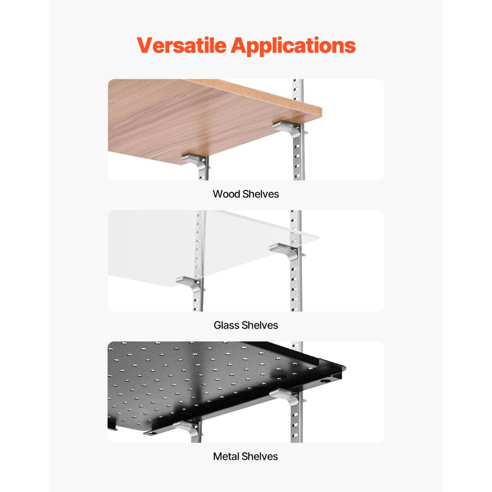 VEVOR Shelf Clips, 40 Pack, Adjustable Steel Pilaster Shelf Clips Support for Metal, Wood, Glass Shelves, Compatible with Wardrobes, Cabinets, Bookcases, Shoe Racks and Display Racks (Silver)