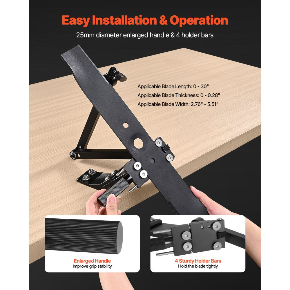 VEVOR Lawn Mower Blade Sharpener, 15° - 45° Adjustable Lawnmower Blade Sharpening Tool with 4 Adapter Pins, Ball Bearing Design & 25mm Enlarged Handle, Compatible with Most Angle Grinders