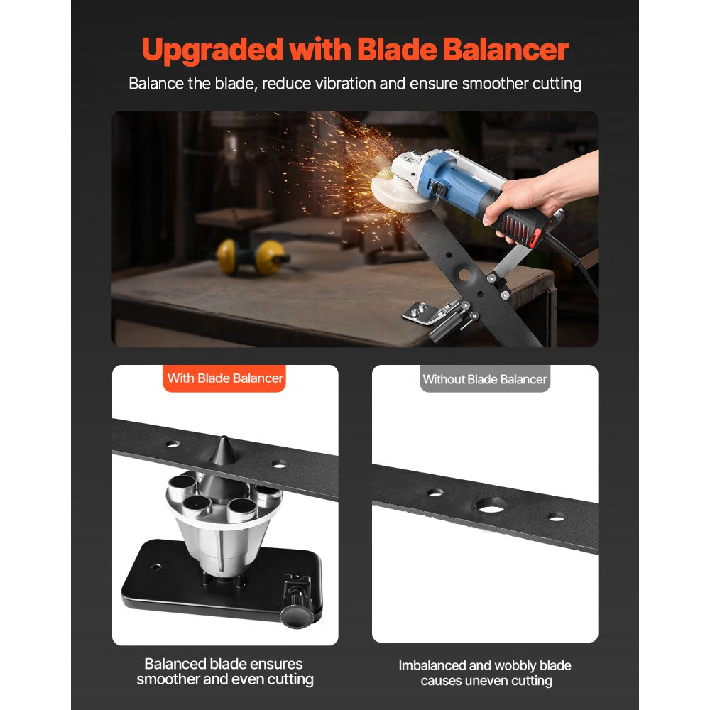 VEVOR Lawn Mower Blade Sharpener and Balancer, 15° - 45° Adjustable Lawnmower Blade Sharpening Tool with 4 Adapter Pins, Ball Bearings & 25mm Enlarged Handle, Compatible with Most Angle Grinders