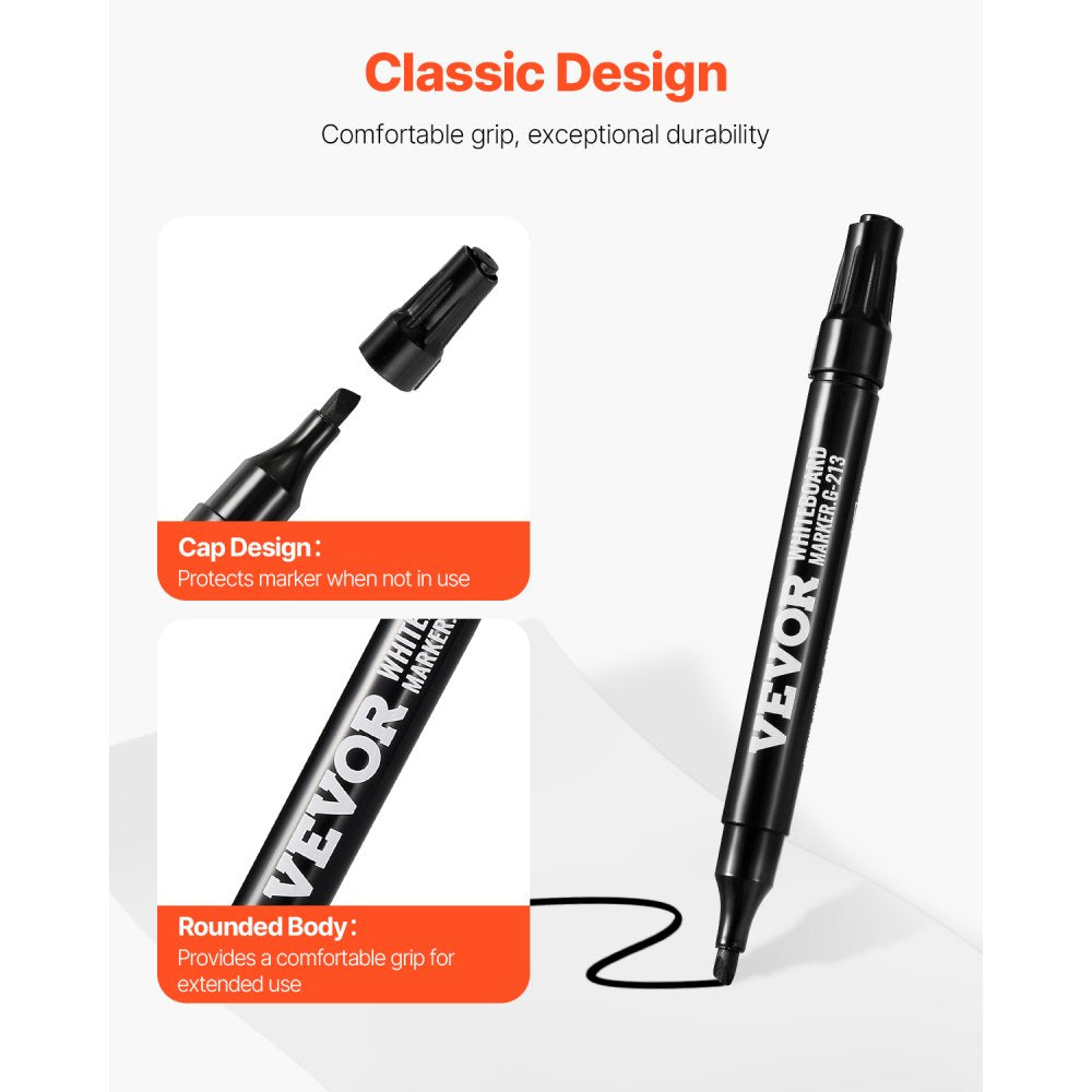 VEVOR Black Dry Erase Markers, 36 Pack Low-Odor Whiteboard Markers with Chisel Tip, Easily Clean Dry Erase Markers Bulk for School Office Home