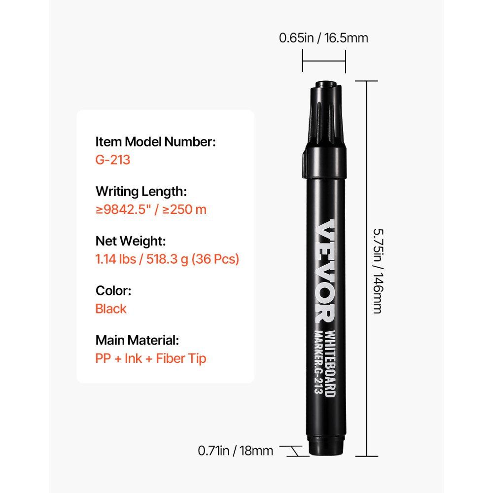 VEVOR Black Dry Erase Markers, 36 Pack Low-Odor Whiteboard Markers with Chisel Tip, Easily Clean Dry Erase Markers Bulk for School Office Home