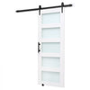 VEVOR Sliding Barn Door, 30 x 84 inch, High-Strength MDF Panel and Glass, Barn Door with Hardware Kit, Water-Proof PVC Surface, Easy to Install, H-Frame, Smoothly and Quietly Sliding for Living Room