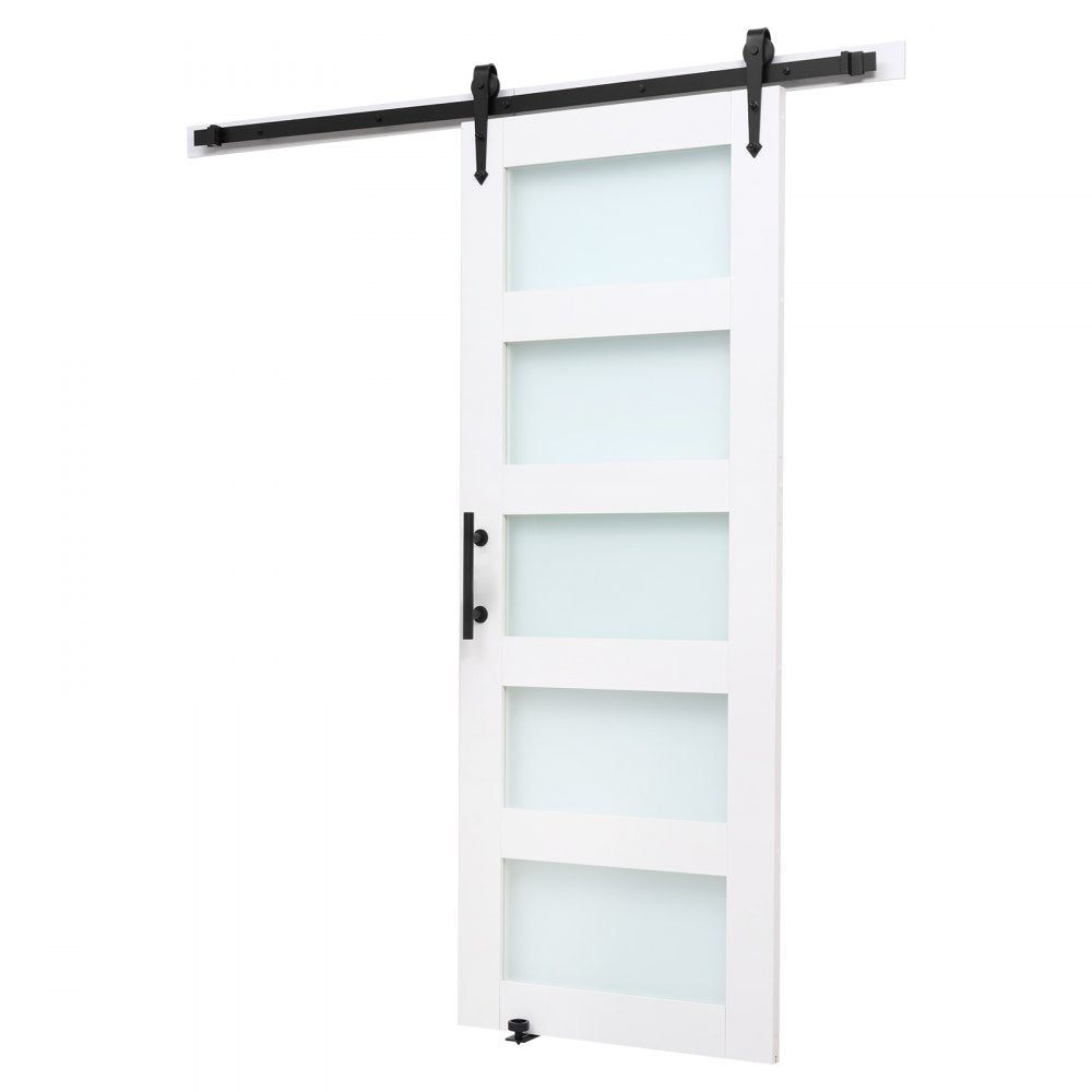 VEVOR Sliding Barn Door, 30 x 84 inch, High-Strength MDF Panel and Glass, Barn Door with Hardware Kit, Water-Proof PVC Surface, Easy to Install, H-Frame, Smoothly and Quietly Sliding for Living Room