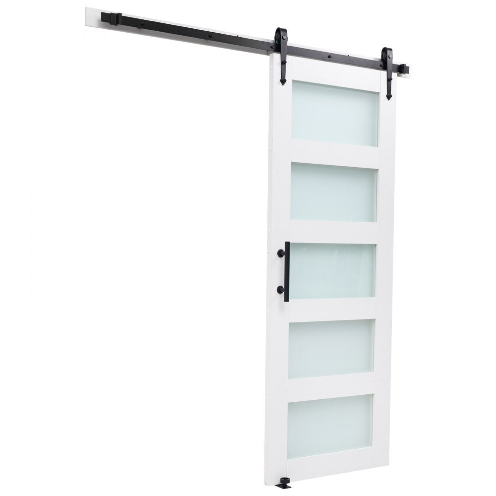 VEVOR Sliding Barn Door, 30 x 84 inch, High-Strength MDF Panel and Glass, Barn Door with Hardware Kit, Water-Proof PVC Surface, Easy to Install, H-Frame, Smoothly and Quietly Sliding for Living Room