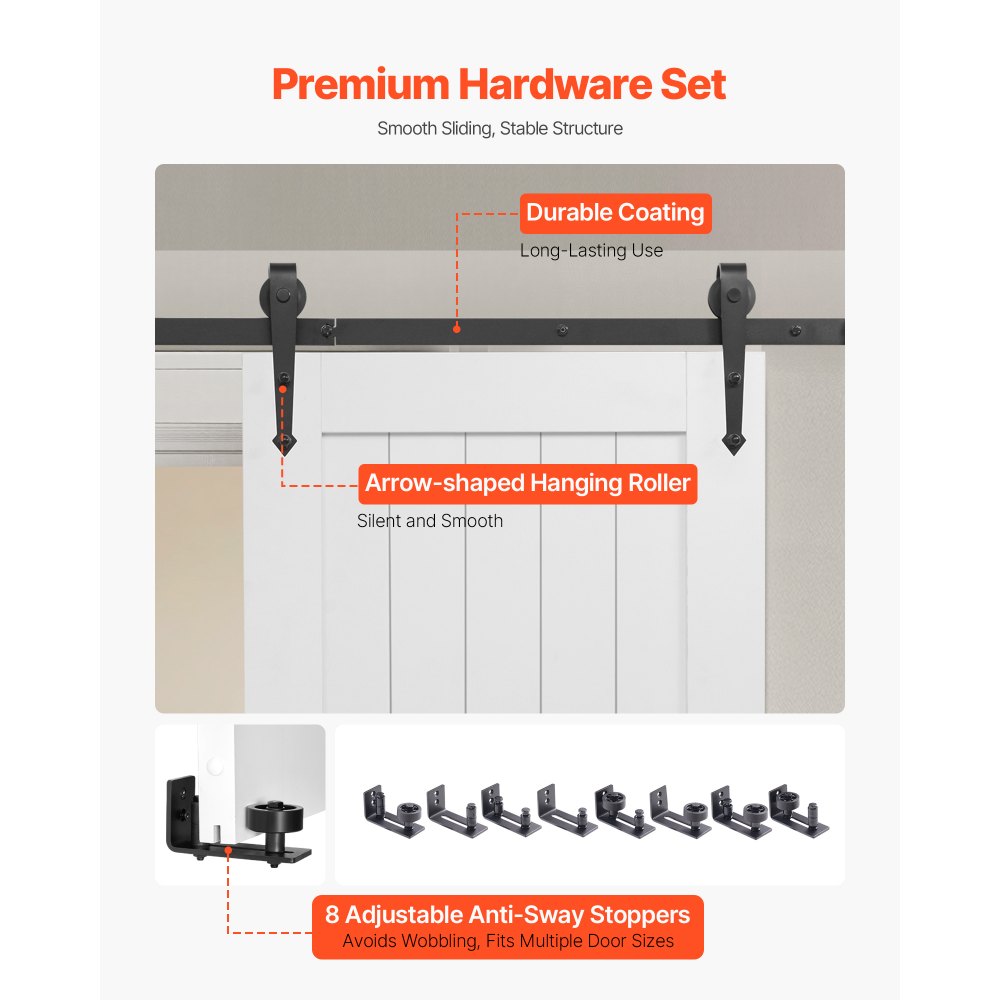VEVOR Sliding Barn Door, 30 x 84 inch, High-Strength MDF Panel, Barn Door with Hardware Kit, Water-Proof PVC Surface, Easy to Install, H-Frame, Smoothly and Quietly Sliding for Living Room, Bathroom
