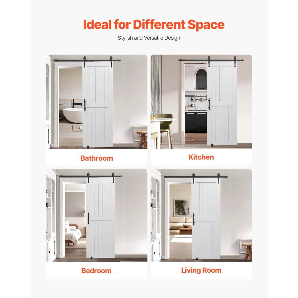 VEVOR Sliding Barn Door, 30 x 84 inch, High-Strength MDF Panel, Barn Door with Hardware Kit, Water-Proof PVC Surface, Easy to Install, H-Frame, Smoothly and Quietly Sliding for Living Room, Bathroom