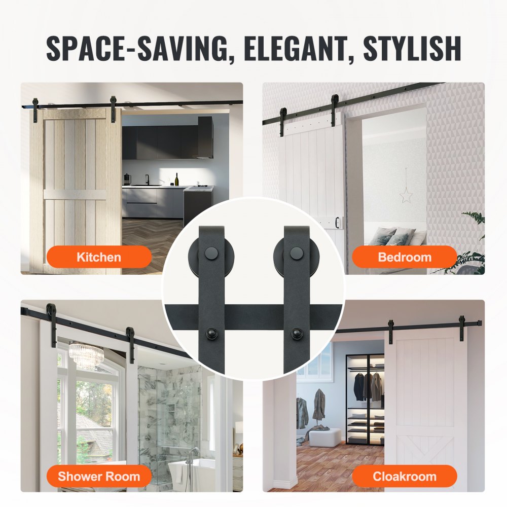 VEVOR 10FT Sliding Barn Door Hardware Kit, 330LBS Loading Heavy Duty Barn Door Track Kit for Single Door, Fit 4.6-5.2FT Wide and 1.3"-1.8" Thick Door Panel, with Smooth & Silent Pulley (J Shape)