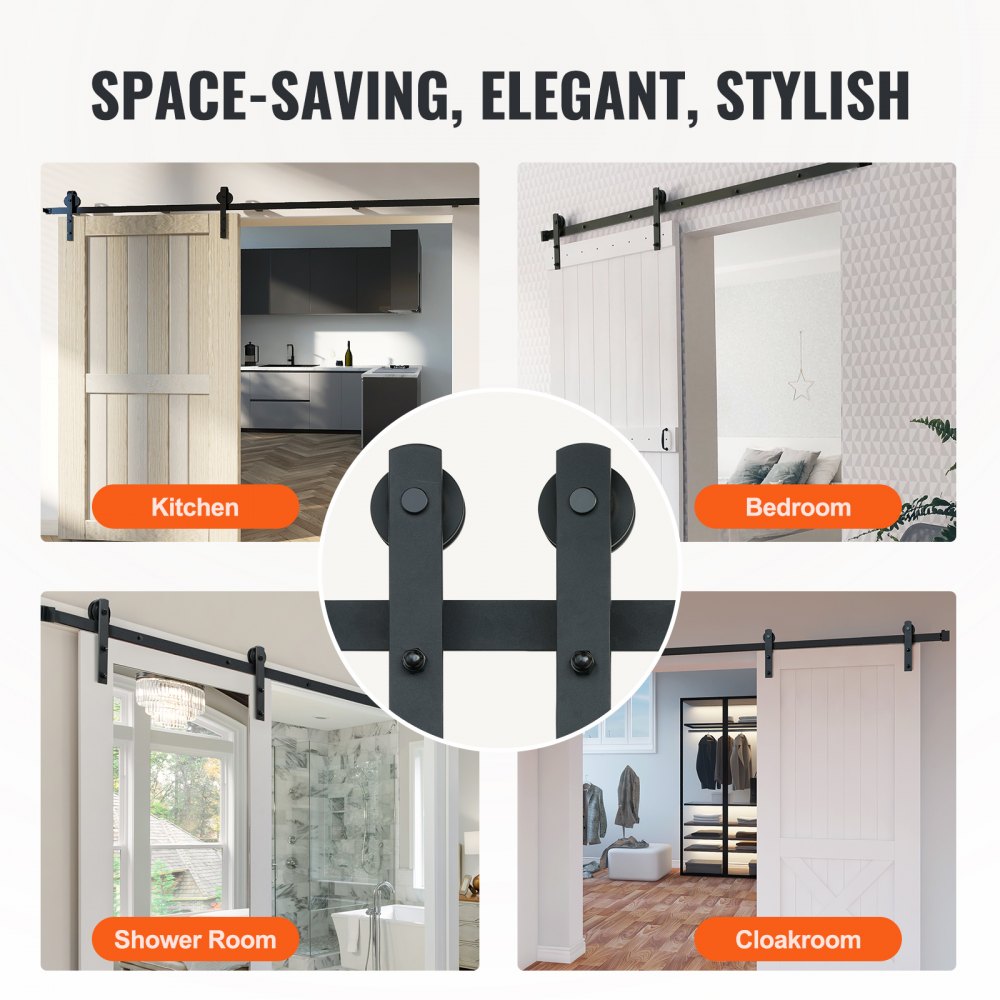 VEVOR 10FT Sliding Barn Door Hardware Kit, 330LBS Loading Heavy Duty Barn Door Track Kit for Single Door, Fit 4.6-5.2FT Wide and 1.3"-1.8" Thick Door Panel, with Smooth & Silent Pulley (I Shape)