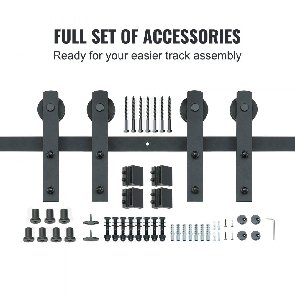 VEVOR 8FT Sliding Barn Door Hardware Kit, 330LBS Heavy Duty Barn Door Track Kit for Double Doors, Fit 3.7-4.3FT Total Wide and 1.3"-1.8" Thick 2 Door Panel, with Smooth & Silent Pulley (I Shape)