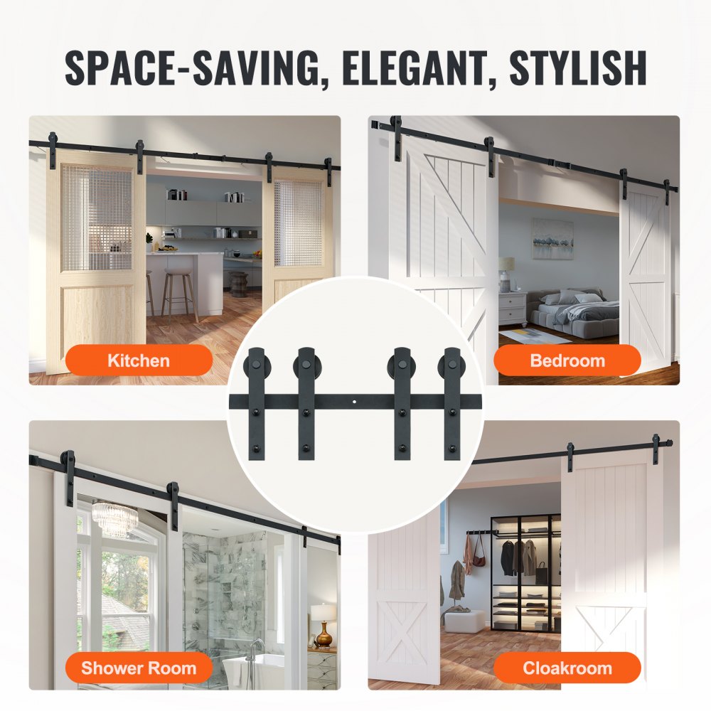 VEVOR 8FT Sliding Barn Door Hardware Kit, 330LBS Heavy Duty Barn Door Track Kit for Double Doors, Fit 3.7-4.3FT Total Wide and 1.3"-1.8" Thick 2 Door Panel, with Smooth & Silent Pulley (I Shape)