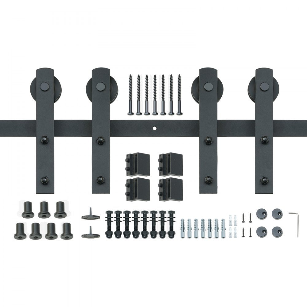 VEVOR 8FT Sliding Barn Door Hardware Kit, 330LBS Heavy Duty Barn Door Track Kit for Double Doors, Fit 3.7-4.3FT Total Wide and 1.3"-1.8" Thick 2 Door Panel, with Smooth & Silent Pulley (I Shape)