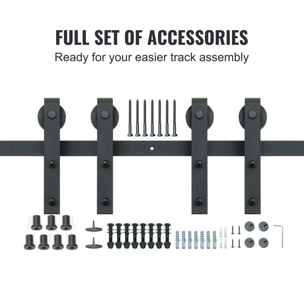 VEVOR 8FT Sliding Barn Door Hardware Kit, 330LBS Heavy Duty Barn Door Track Kit for Double Doors, Fit 3.7-4.3FT Total Wide and 1.3"-1.8" Thick 2 Door Panel, with Smooth & Silent Pulley (J Shape)