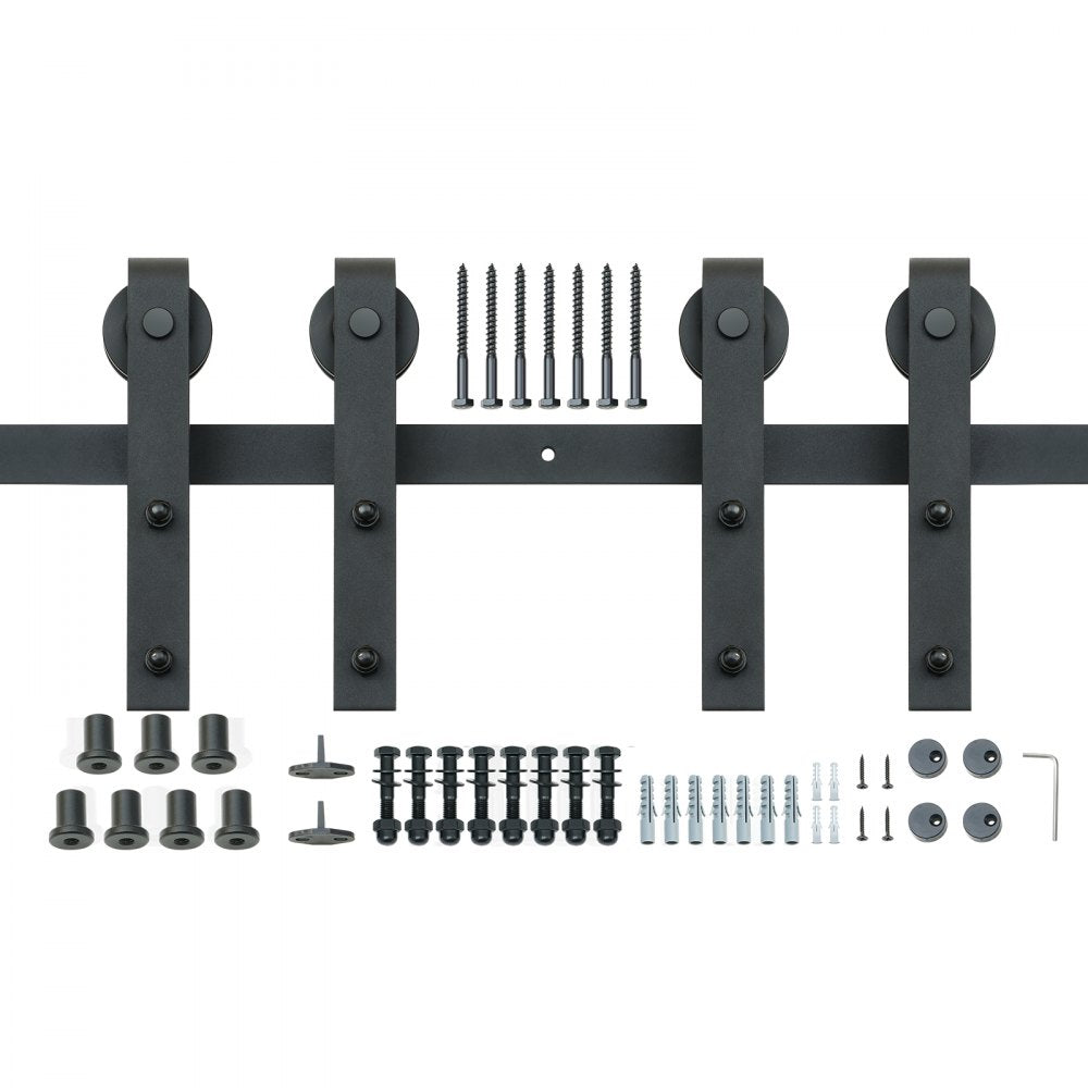 VEVOR 8FT Sliding Barn Door Hardware Kit, 330LBS Heavy Duty Barn Door Track Kit for Double Doors, Fit 3.7-4.3FT Total Wide and 1.3"-1.8" Thick 2 Door Panel, with Smooth & Silent Pulley (J Shape)