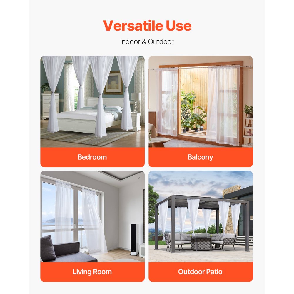 VEVOR Sheer Curtains, 84 inches Long, 2 Panels Set Sheer White Curtains, Each 52" W x 84" L, Dual Rod Pocket Installation, 100% Polyester Window Drapes for Bedroom, Living Room, Balcony, Yard