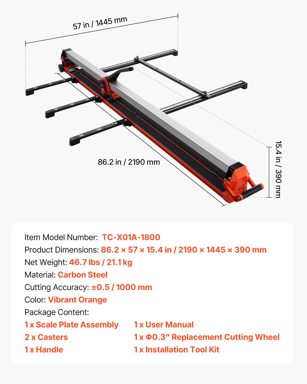 Product dimensions and package content graphic
