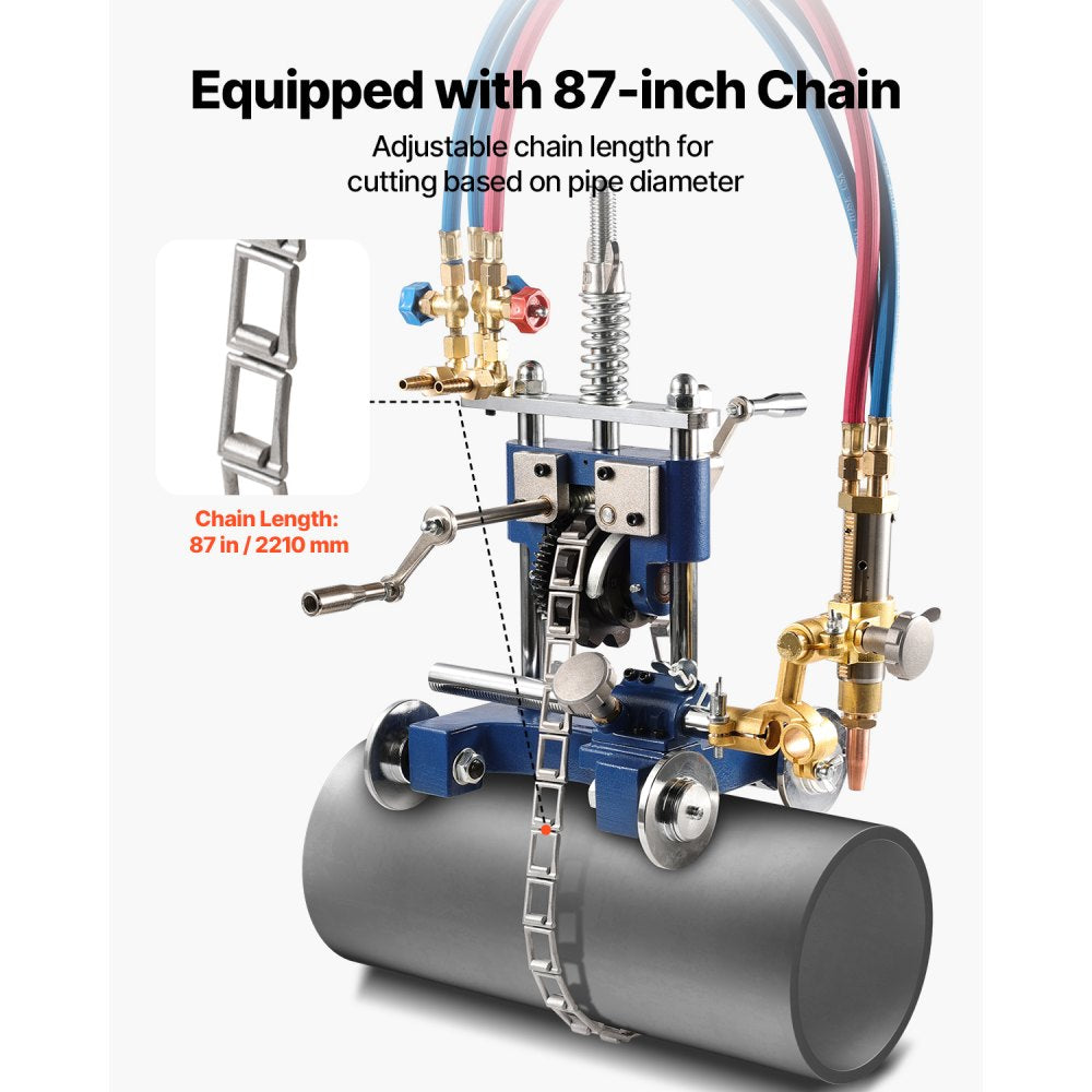 VEVOR CG2-11Y Manual Pipe Cutting Machine, 0.2"-2" Thick Pipe Beveling Machine with 82-in Chain, 0°-45° Adjusted Angle Gas Cutting Machine with 3 Tips, Portable Torch Beveling Gas Cutter