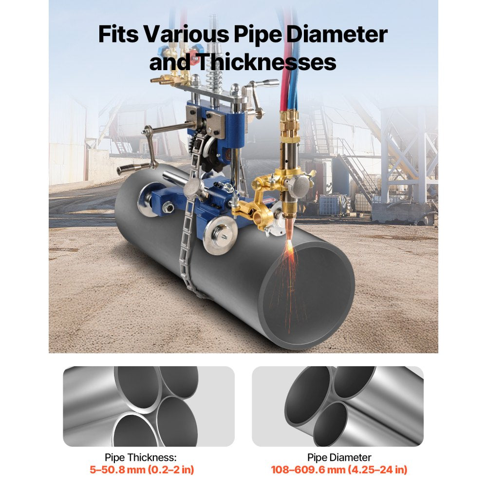 VEVOR CG2-11Y Manual Pipe Cutting Machine, 0.2"-2" Thick Pipe Beveling Machine with 82-in Chain, 0°-45° Adjusted Angle Gas Cutting Machine with 3 Tips, Portable Torch Beveling Gas Cutter
