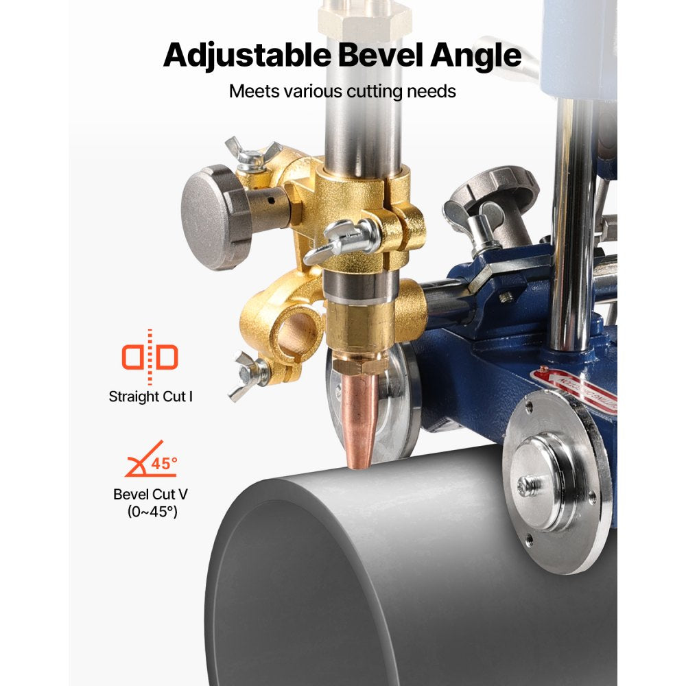 VEVOR CG2-11Y Manual Pipe Cutting Machine, 0.2"-2" Thick Pipe Beveling Machine with 82-in Chain, 0°-45° Adjusted Angle Gas Cutting Machine with 3 Tips, Portable Torch Beveling Gas Cutter