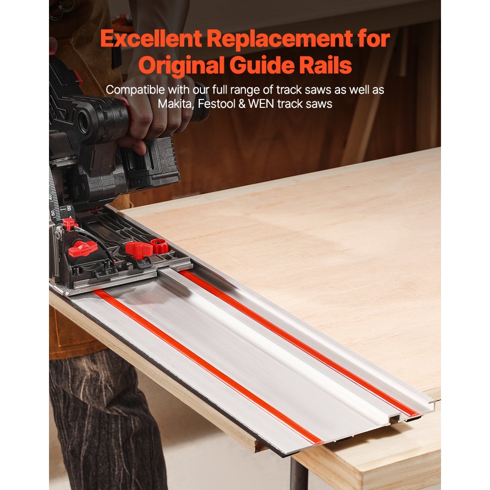 VEVOR Track Saw Guide Rail, 110 in Cutting Range, Includes 4 PCs 27.5 in Aluminum Extruded Guide Rails and 3 Connectors, Compatible with Makita, Festool & WEN Track Saws, for Woodworking Longer Cuts