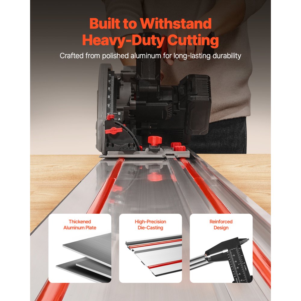 VEVOR Track Saw Guide Rail, 110 in Cutting Range, Includes 4 PCs 27.5 in Aluminum Extruded Guide Rails and 3 Connectors, Compatible with Makita, Festool & WEN Track Saws, for Woodworking Longer Cuts