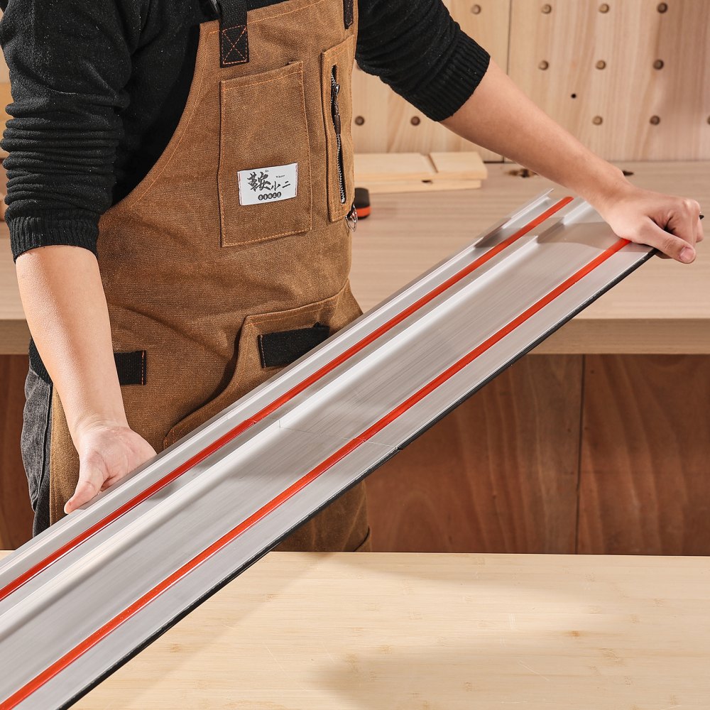VEVOR Track Saw Guide Rail, 110 in Cutting Range, Includes 4 PCs 27.5 in Aluminum Extruded Guide Rails and 3 Connectors, Compatible with Makita, Festool & WEN Track Saws, for Woodworking Longer Cuts