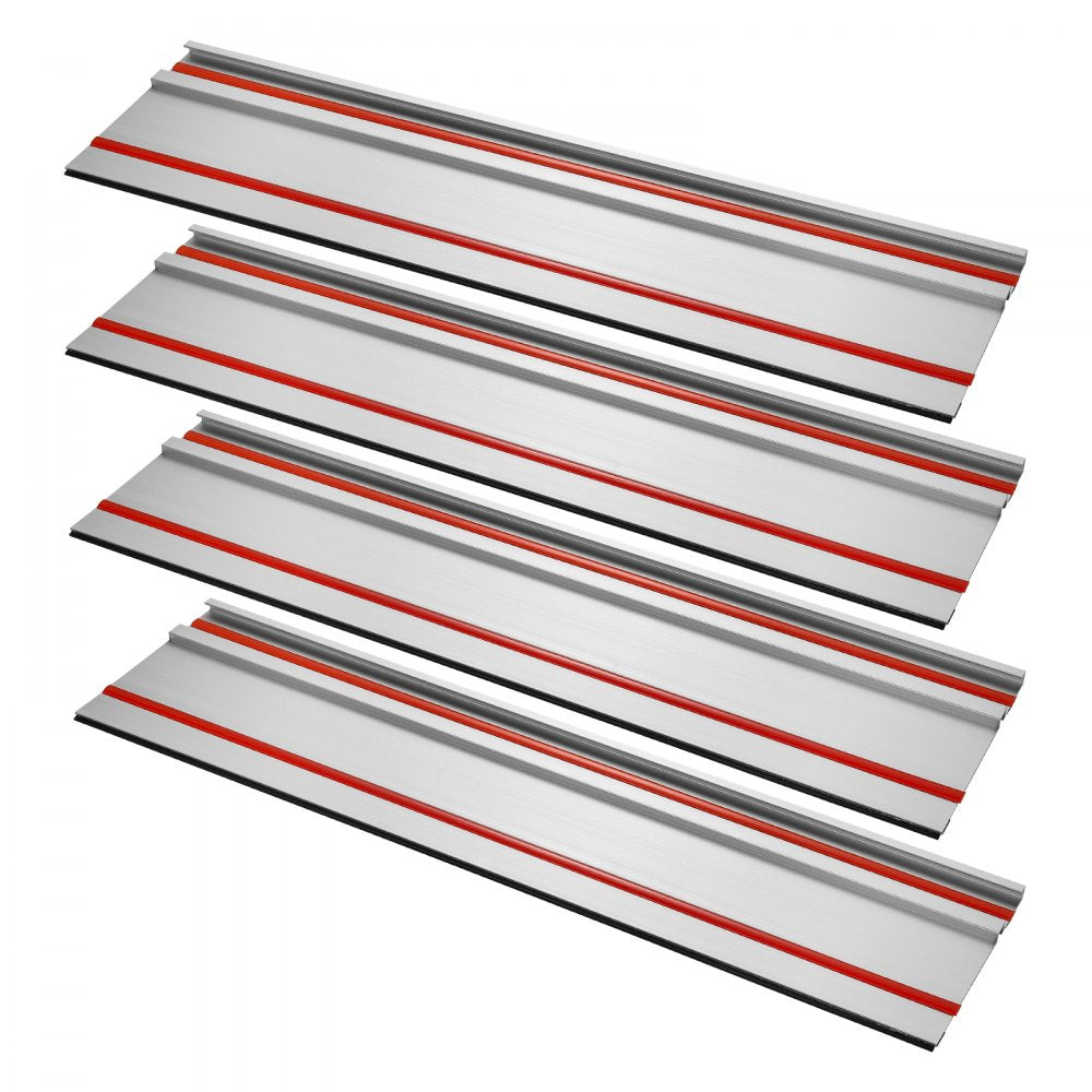 VEVOR Track Saw Guide Rail, 110 in Cutting Range, Includes 4 PCs 27.5 in Aluminum Extruded Guide Rails and 3 Connectors, Compatible with Makita, Festool & WEN Track Saws, for Woodworking Longer Cuts