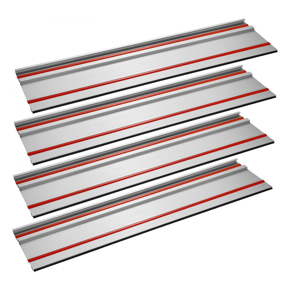 VEVOR Track Saw Guide Rail, 110 in Cutting Range, Includes 4 PCs 27.5 in Aluminum Extruded Guide Rails and 3 Connectors, Compatible with Makita, Festool & WEN Track Saws, for Woodworking Longer Cuts
