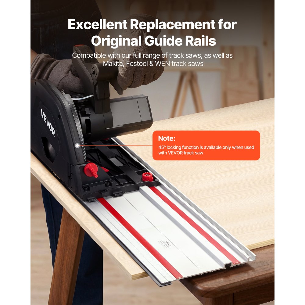 VEVOR Track Saw Guide Rail, 55-Inch Cutting Range, Kit Includes 2 x 27.5 in Aluminum Extruded Guide Rails and 1 Connector, Compatible with Makita, Festool & WEN Track Saws, for Woodworking Projects