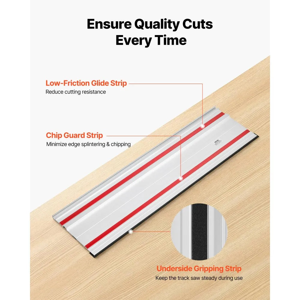 VEVOR Track Saw Guide Rail, 55-Inch Cutting Range, Kit Includes 2 x 27.5 in Aluminum Extruded Guide Rails and 1 Connector, Compatible with Makita, Festool & WEN Track Saws, for Woodworking Projects