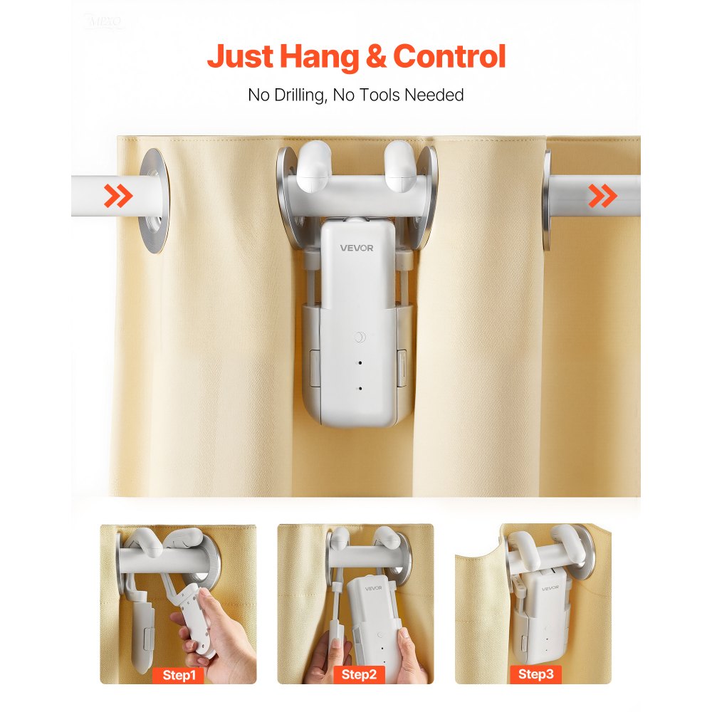 VEVOR Automatic Curtain Opener, APP and Remote Control, Hub Included, Electric Smart Curtain Opener Compatible with Alexa and Google Home, Timed Opening and Closing, Silent Mode, for Roman Rods