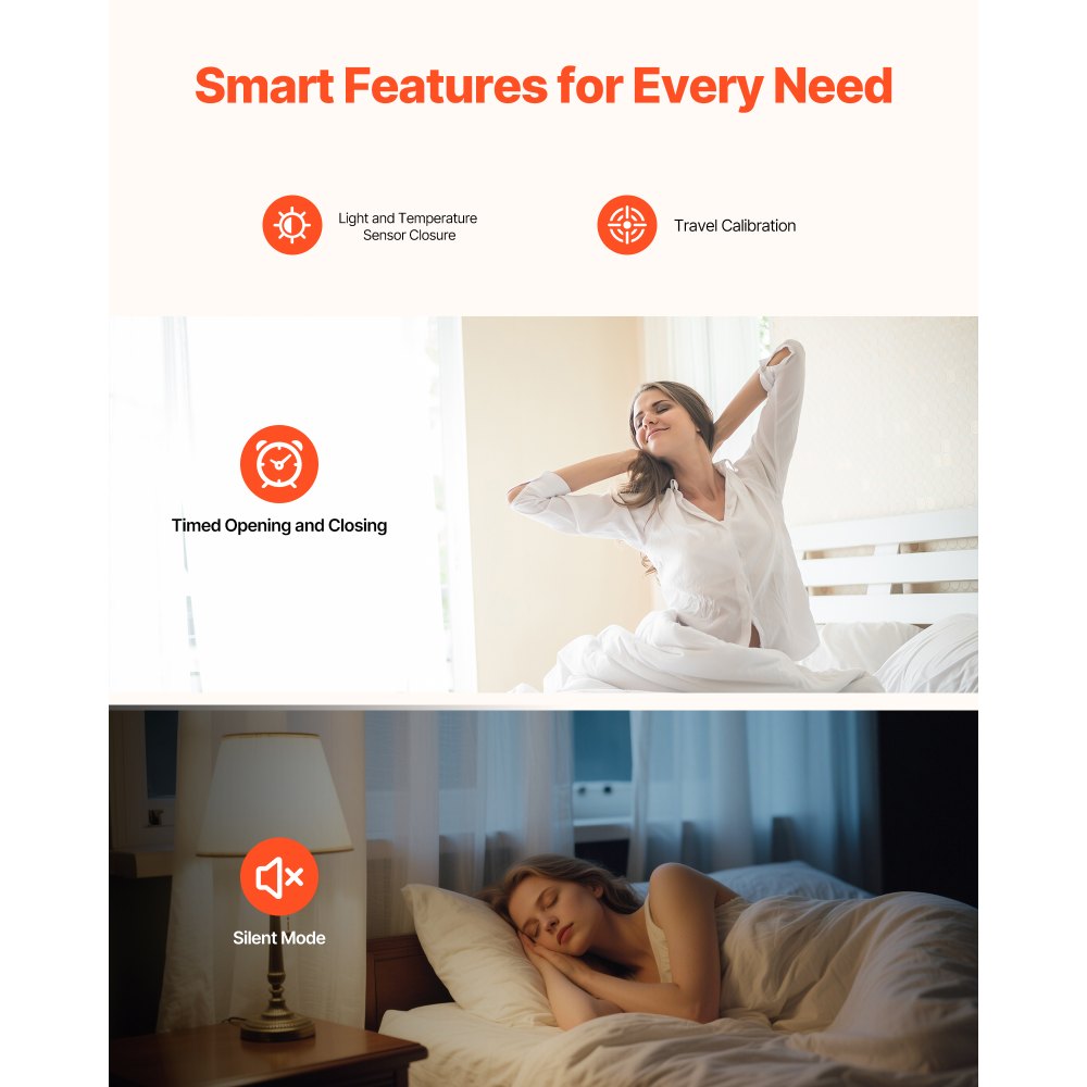 VEVOR Automatic Curtain Opener, APP and Remote Control, Hub Included, Electric Smart Curtain Opener Compatible with Alexa and Google Home, Timed Opening and Closing, for U-shaped/I-shaped Rails